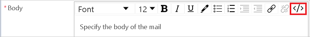 E-postanın gövdesine HTML girmek için kullanabileceğiniz düğmenin ekran görüntüsü.