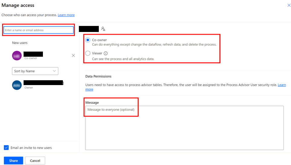 'Erişimi yönet' ekranındaki Paylaşım panelinin ekran görüntüsü.