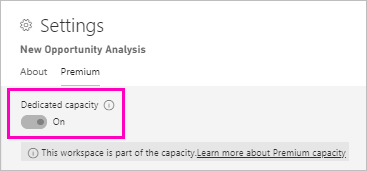Screenshot of Premium capacity On.