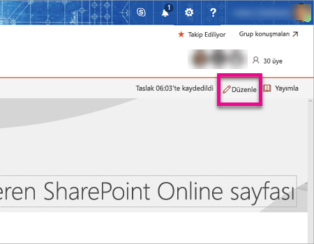 Düzenleme seçeneğinin vurgulandığı SharePoint düzenlemeleri sayfasının ekran görüntüsü.