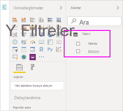 Screenshot shows the table created with the two fields loaded into Power BI Desktop.