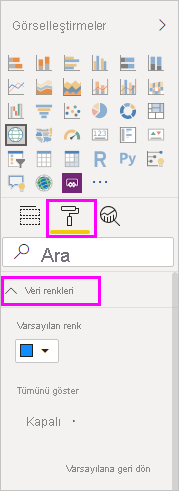 Ekran görüntüsü, Kabarcıklar seçeneği açık ve Renkler vurgulanmış şekilde Biçim simgesinin seçili olduğunu gösterir.