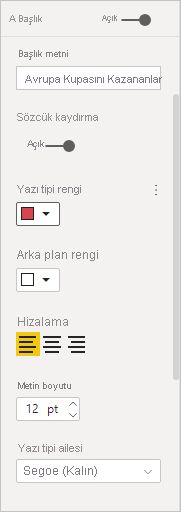 Screenshot shows the Title option, where you can change font color, size, and family.