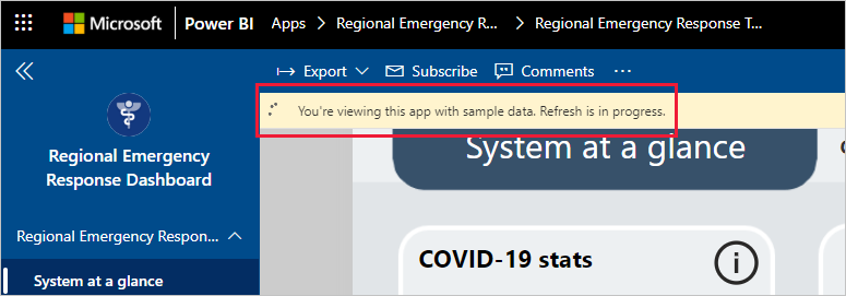 Regional Emergency Response Dashboard app refresh in progress