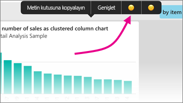 Screenshot of a column chart, showing a feedback with a pointer to a smiley face.