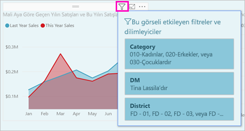 Screenshot that shows the list of filters for a visual.