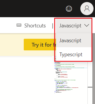 JavaScript veya TypeScript seçmek için menünün ekran görüntüsü.