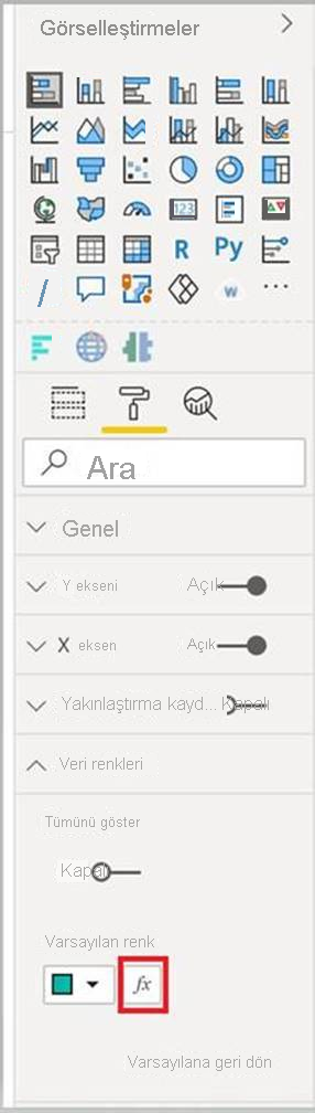 Power BI'da normal renk düğmesinin yanında görünen koşullu biçimlendirme düğmesinin ekran görüntüsü.