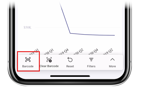 Power BI rapor eylem çubuğunda barkod simgesini gösteren ekran görüntüsü.