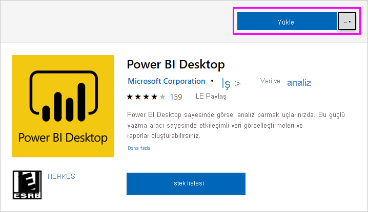 Screenshot of Microsoft Store showing the Power BI Desktop install option.