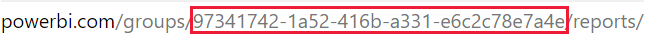 Power BI hizmeti U R L'de çalışma alanı kimliği GUID'sini gösteren ekran görüntüsü