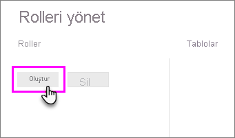 Rolleri yönet penceresinin Oluştur'u vurgulayan ekran görüntüsü.