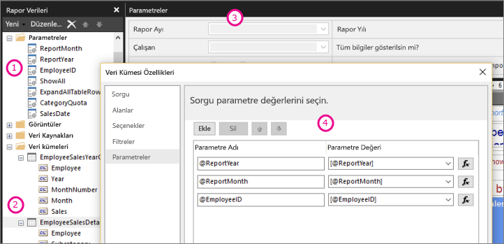 Screenshot of Report Builder Parameter Dataset Properties.