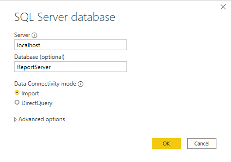 SQL Server veritabanına bağlanma işlemini gösteren ekran görüntüsü.