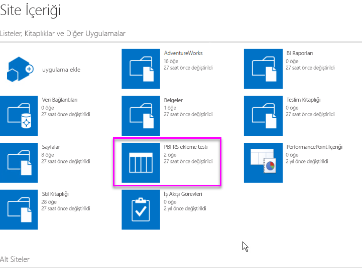 Site İçeriği sayfa uygulamasının ekran görüntüsü.