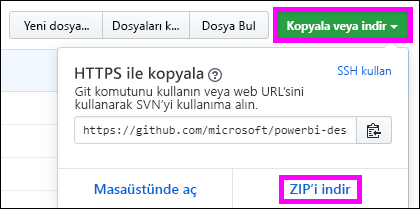 Örnek PBIX dosyasını indirmeyi gösteren ekran görüntüsü.