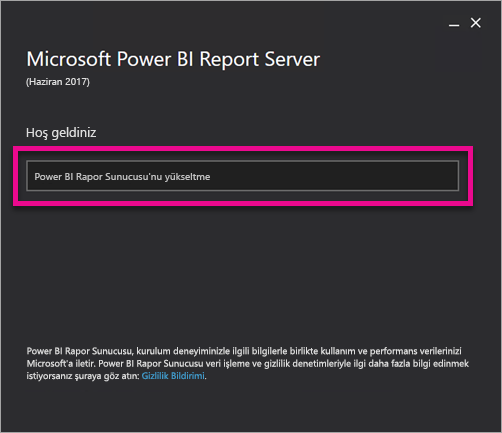 Power BI Rapor Sunucusunu Yükselt seçeneğinin ekran görüntüsü.
