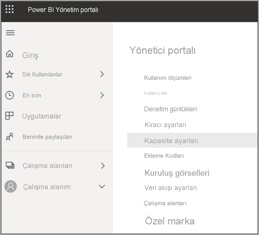 Select a capacity to manage settings