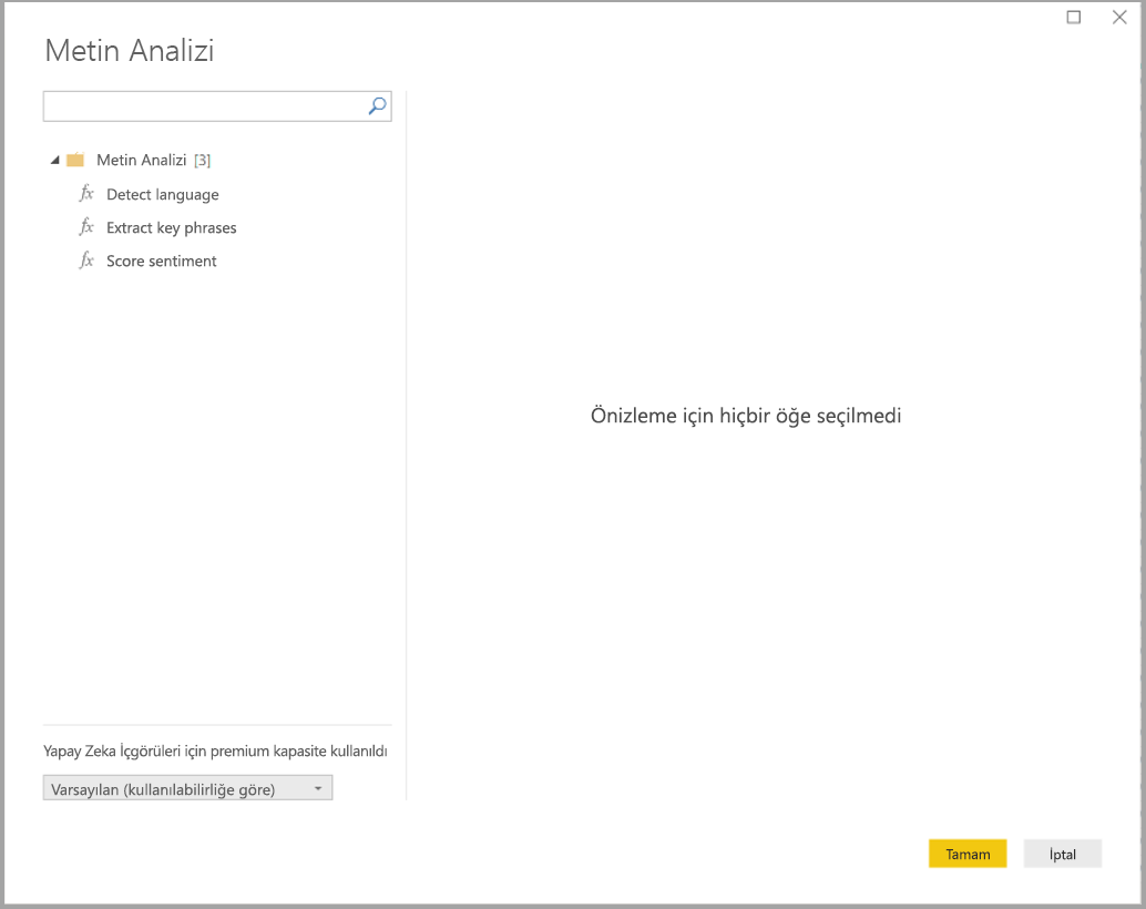Screenshot of the Text analytics dialog box showing the Detect language function.