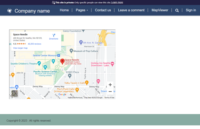 Web sayfasında map bileşeni.