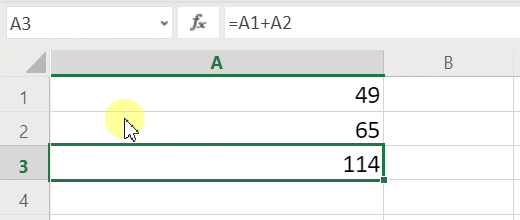 Giriş değeri değiştikten sonra toplamı yeniden hesaplayarak Excel formülünün ekran görüntüsü.