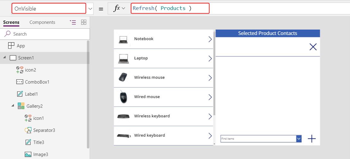 OnVisible özelliğini Refresh işlevine ayarlama.