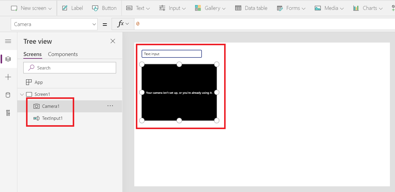 Boş bir ekrana text input ve camera denetimi eklendi.