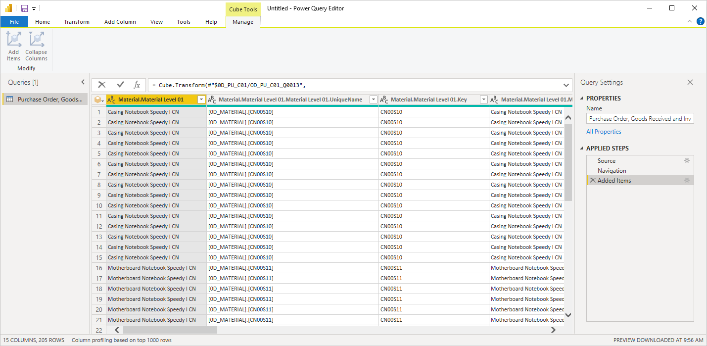 Başlatıldıktan sonra Power Query Düzenleyicisi görünümü.