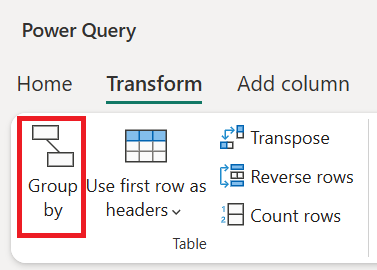 Dönüştür sekmesinde Gruplandır seçeneğinin vurgulanmış olduğu Power Query şeridinin ekran görüntüsü.
