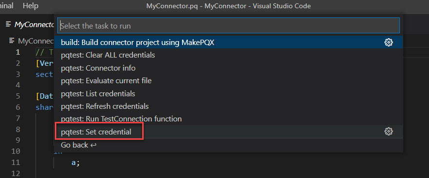 Terminal menüsü aracılığıyla bir kimlik bilgisi ayarlama.