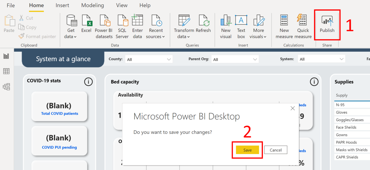 Power BI çalışma alanını kaydet Power BI çalışma alanını kaydetme.