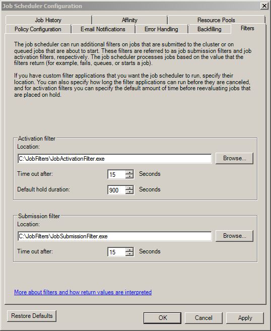 Add job filters to HPC job scheduler configuration