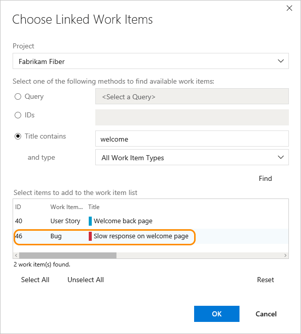 Choose Linked work items