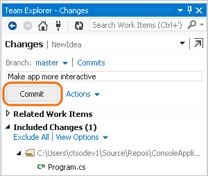 Committing from the Changes page