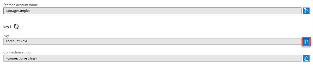 Azure portalından hesap anahtarınızın kopyalanmasını gösteren ekran görüntüsü