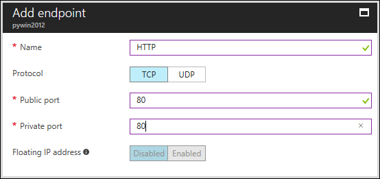 Enter name and set public and private ports