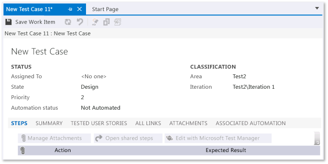 Test çalışması için çalışma öğesi formu