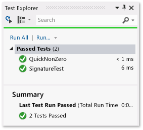 Birim Test Gezgini iki başarılı testleri