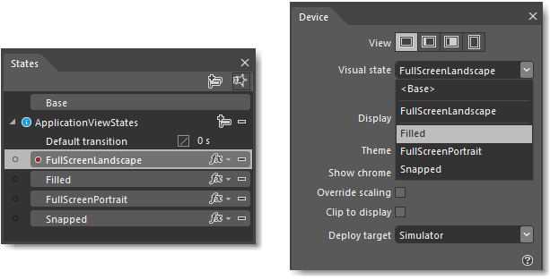 States and Device panels