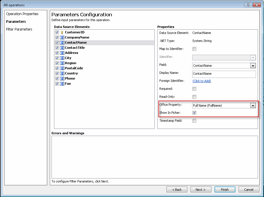 Map properties to Outlook Contact item fields