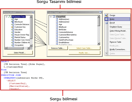 Analysis Services DMX sorgu tasarımcısı, sorgu görünümü