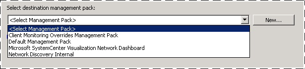 Dropdown menu for selecting management pack