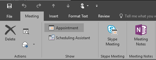 Outlook'taki Toplantı şeridinin ekran görüntüsü.