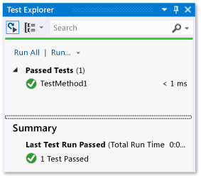 Birim Test Explorer geçirilen bir test ile