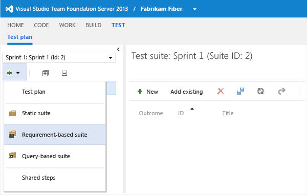 Test planı explorer bölmesinde yeni düğmesi