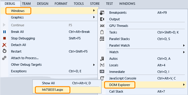 JS_DOM_WebView Opening the DOM Explorer