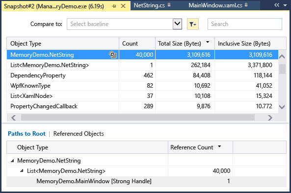 Debugger managed type report - Paths to Root