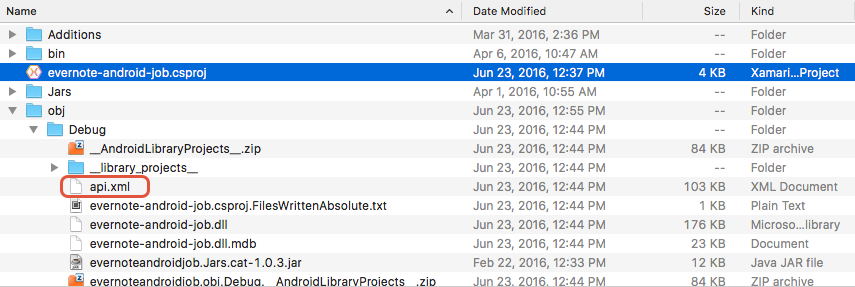 obj/Debug klasöründeki api.xml dosyasının konumu
