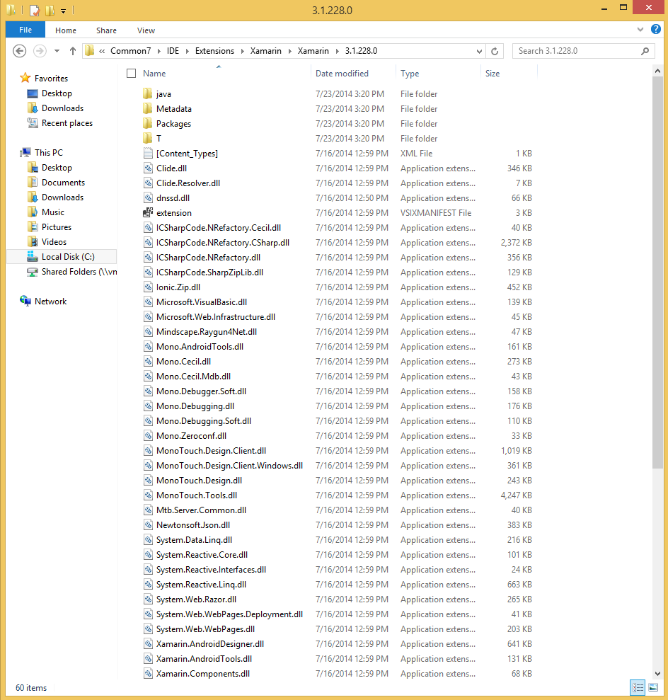 List of Xamarin\3.1.228.0 folder contents in Explorer