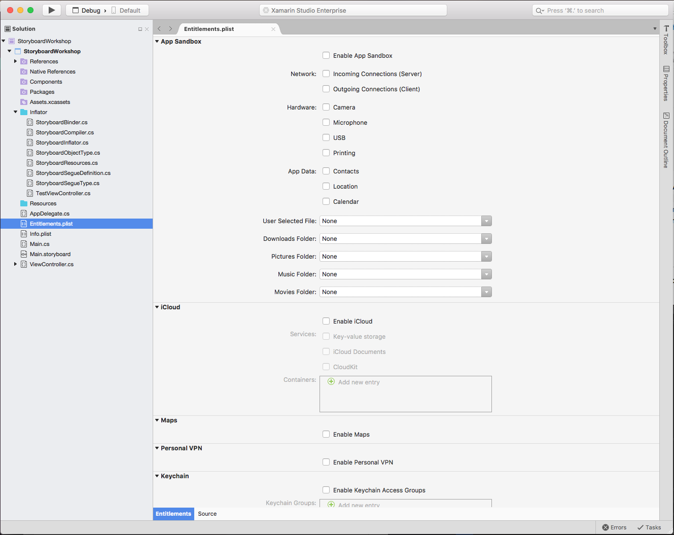 Mac için Visual Studio yetkilendirme düzenleyicisi